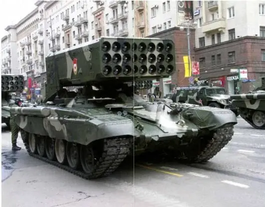 Система ТОС1А Солнцепек на Тверской улице в Москве перед репетицией Парада - фото 6