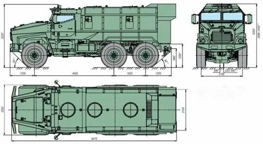 Проекции и габаритные размеры бронированного автомобиля ТайфунУ Урал63099 с - фото 4