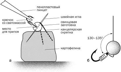 Рис 9 В центре свинцового грузила перпендикулярно прорези иглой пробиваем - фото 9