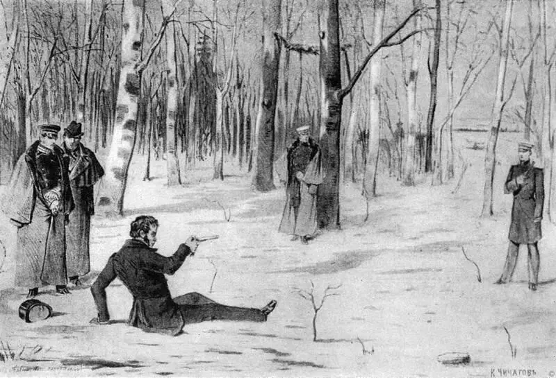 Дуэль Пушкина с Дантесом Литография с акварели К Чичагова 1880 В - фото 139