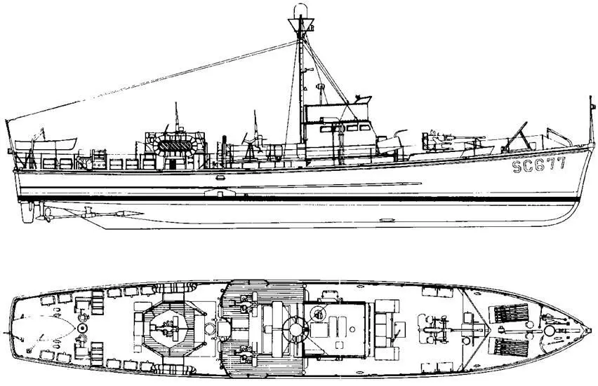 Американский большой охотник за подводными лодками типа SC SC677 1945 г - фото 6