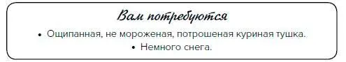 Набейте куриную тушку плотным утрамбованным снегом Потом покройте всю птицу - фото 208