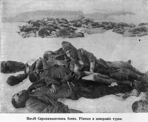 Убитые и замерзшие турецкие солдаты после боев в районе Сарыкамыша - фото 116