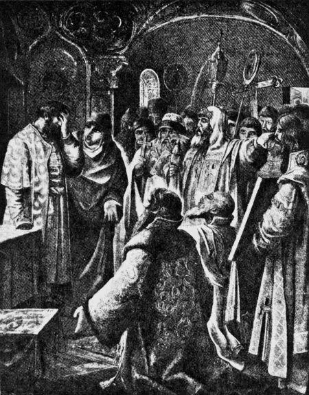 Рис 87 Патриарх Иов и московский народ просят Бориса Годунова на царство - фото 331
