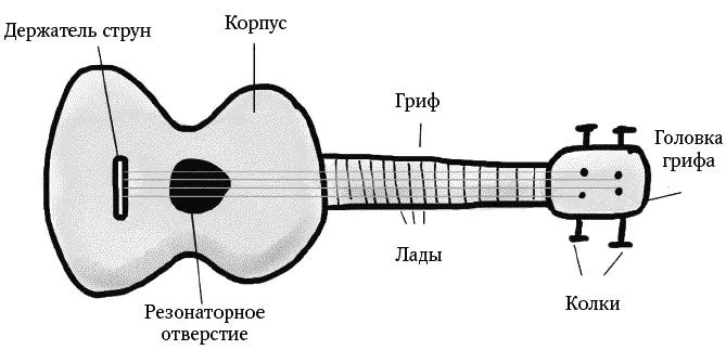 У гавайской гитары четыре струны натянутые вдоль корпуса инструмента Длинная - фото 88