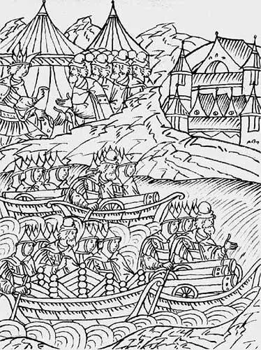 Рис 69 Иван IV посылает суда с осадными орудиями на Казань 1552 г - фото 260