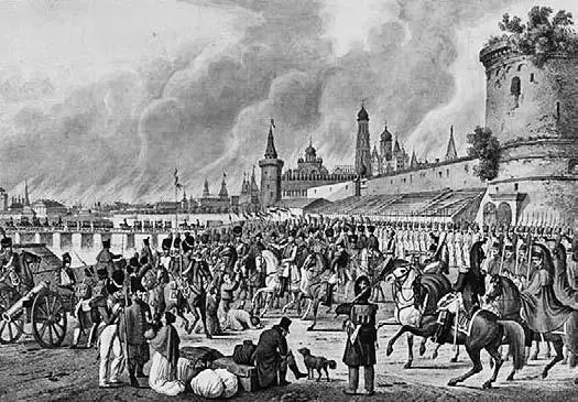 Н художник Пожар Москвы в 1812 г Гравюра Уходя из Москвы французы заложили - фото 83