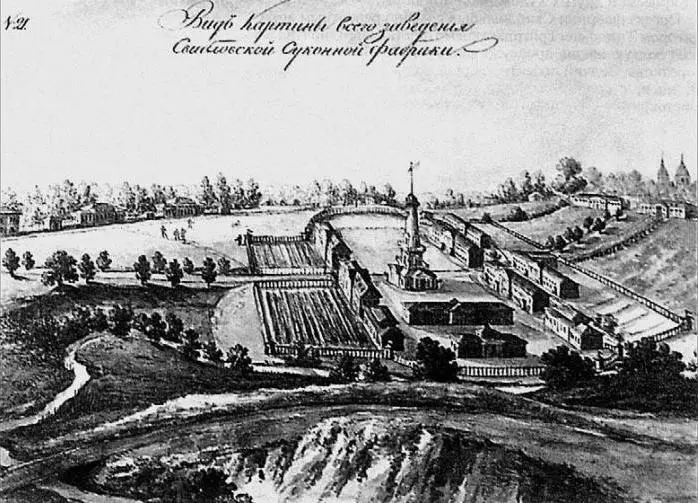 Вид картины всего заведения Свибловской суконной фабрики Акварель 1820х гг - фото 240
