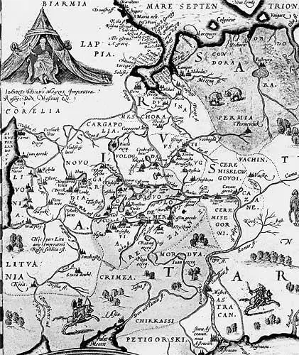 Рис 22 Фрагмент карты России Антония Дженкинсона 1562 года Раскрашенная - фото 22