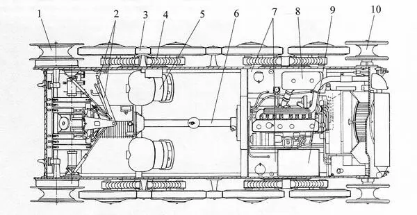 Компоновочная схема танка LT vz38 план 1 ведущее колесо 2 рычаги - фото 68