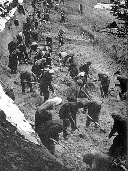 Москвичи строят укрепления на Можайской линии обороны Осень 1941 г В - фото 38