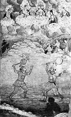 Рис 145 Поединок Бхишмы с Дурйодханой Индийская миниатюра Могольская - фото 54
