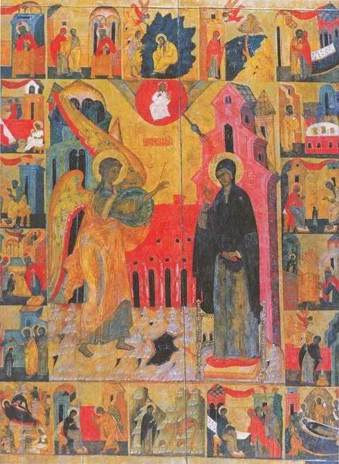 Благовещенье с клеймами земной жизни Русская икона 1580е годы - фото 112