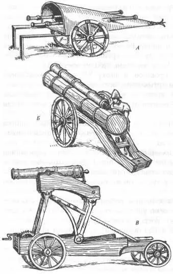Рис 353 Старинные пушки А пушечная повозка 1544 год Б пушка под - фото 86