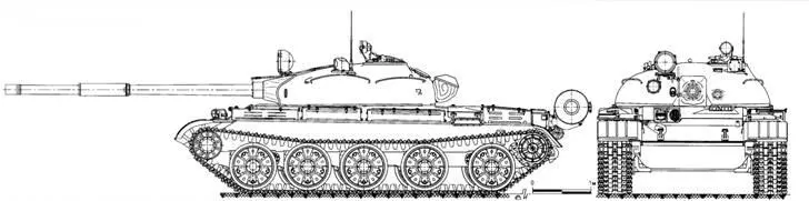 Общий вид танка Т62 Продольный и поперечный разрезы танка Т62 - фото 170