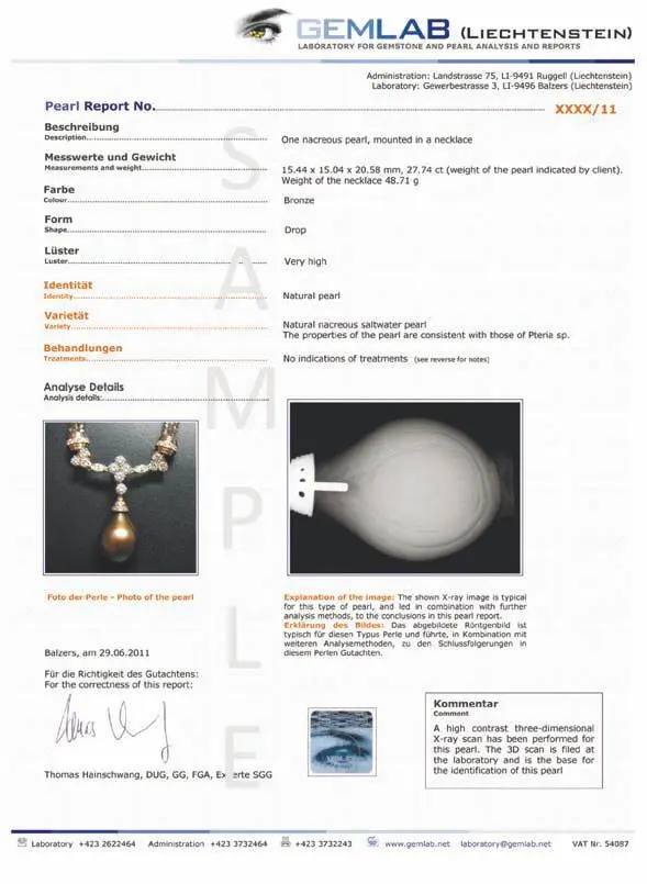 Образец анализа натурального жемчуга из GEMLAB Лихтенштейн Образец оценки - фото 136