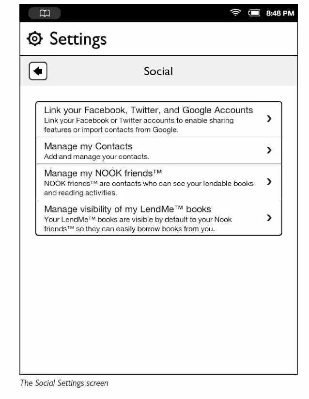 Присоединение NOOK к аккаунту Facebook Вы можете использовать Ваш список - фото 47