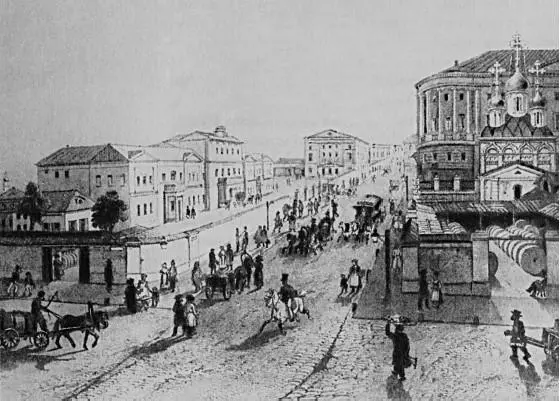 И Шарлеман Вид Мясницкой улицы от Мясницких ворот Бумага акварель 1853 г - фото 108