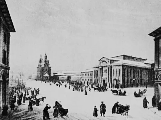 Вид на Охотный ряд и здание Благородного собрания Литография Сер XIX в - фото 207