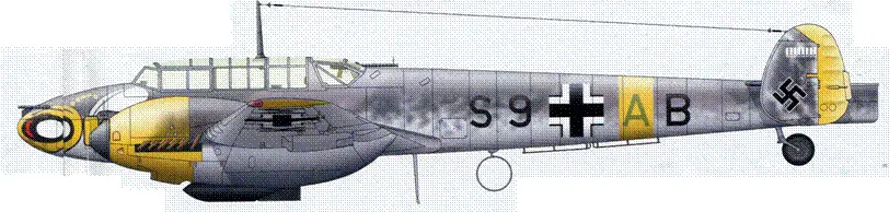 Bf110D3 командира ISKG210 гауптмана КарлаГенца Стриккера одержавшего восемь - фото 48