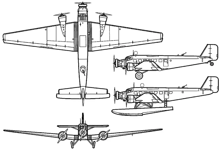 Общий вид улучшенного самолета Юнкерса Ju52 1932 г Конструкция 52го - фото 102