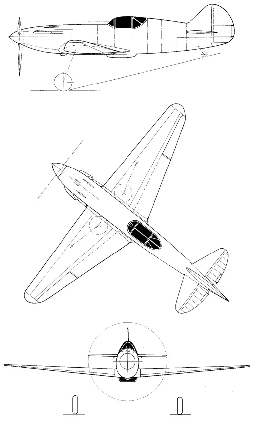 Проект истребителя ЦАГИИС 1940 г Общие виды эскизного проекта самолета ЦАГИ - фото 141