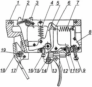 1 корпус спускового механизма 2 шептало ударника 3 пружина шептала 4 - фото 4