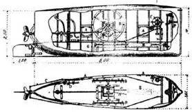 Чертеж подводной лодки ВБауэра Морской черт Россия 1855 г Общий вид - фото 10