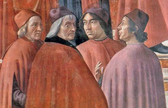 Фрагмент картины Доменико Гирландайо слева Полициано второй справа - фото 8