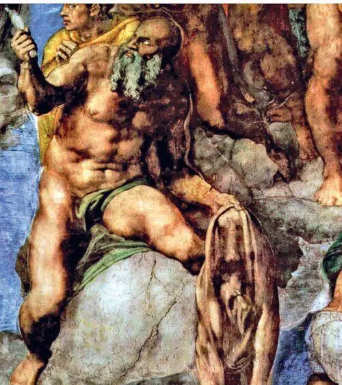 Святой Варфоломей со своей кожей в руках на ней автопортрет Микеланджело - фото 52