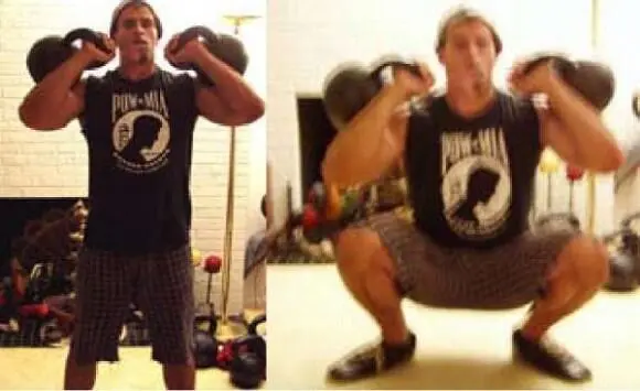 Exercise Description Clean two kettlebells to your shoulders and take a stance - фото 24