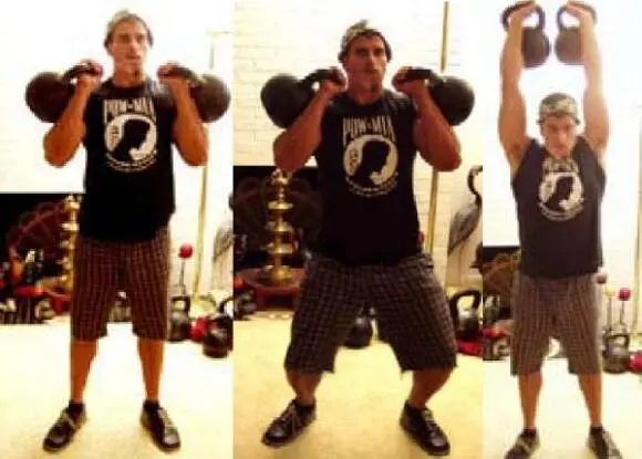 Exercise Description Clean two kettlebells to your shoulders Squat down a few - фото 36