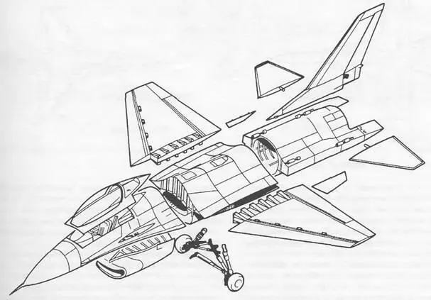 Модульная конструкция планера самолета F16 Формы прямого крыла - фото 98
