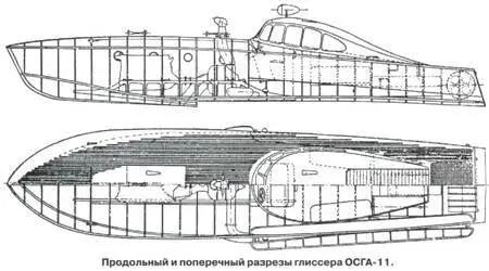 Продольный и поперечный разрезы глиссера ОСГА11 Развитием концепции - фото 87