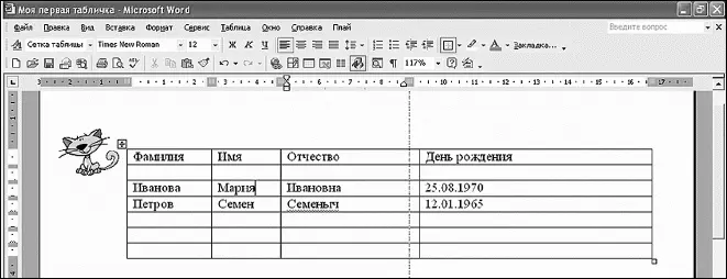 Мы изменили ширину столбцов и добавили строки в конце и середине таблицы - фото 164