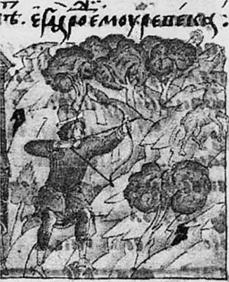 Рис 34 Исав стреляющий из лука Фрагмент миниатюры из Лицевого Свода Взято - фото 190