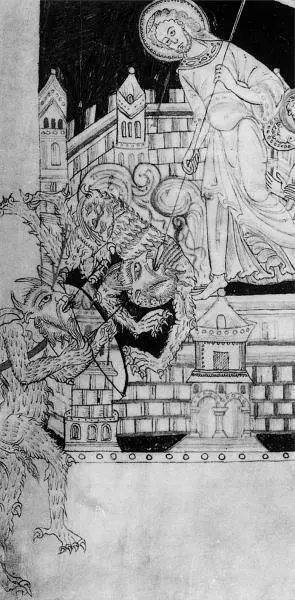 Рис 412 Христос защищающий Град Божий от Сатаны Рисунок в рукописи - фото 259