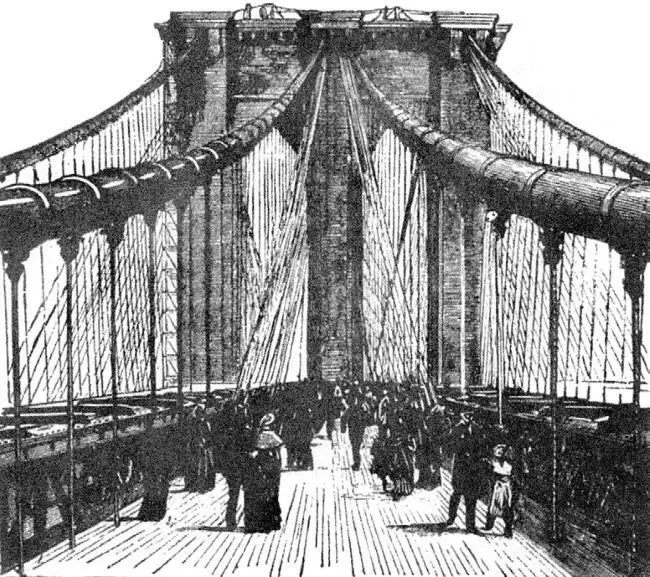 Рис 106 Бруклинский мост пешеходная дорожка башня и канаты 24 мая 1883 - фото 111