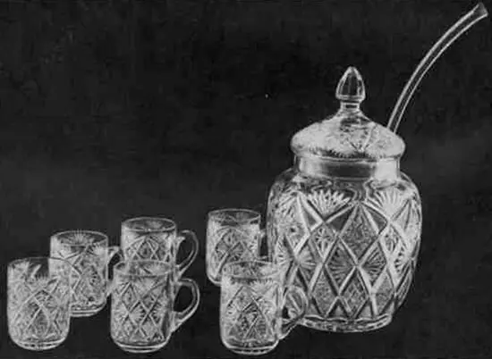 Рис234 Крюшонница с бокалами художник Е С Шувалов Дятьковский - фото 254