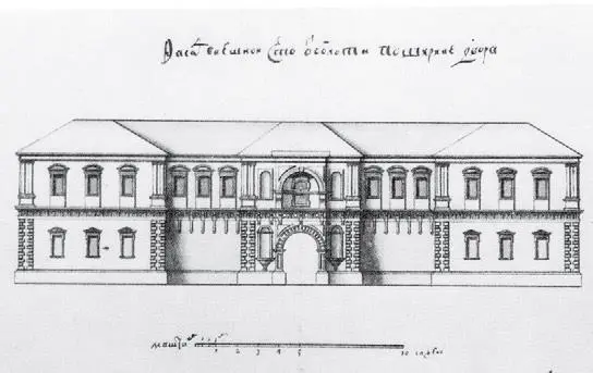 Суконный двор Фасад по Болотной площади Чертеж Ивана Мичурина 1746 ЦГАДА - фото 57