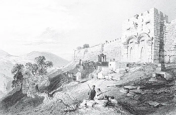 Золотые ворота Иерусалима Гравюра по рисунку УХ Бартлетта 1840 К - фото 133