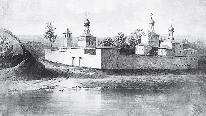 Андреевский монастырь в Москве Литография по рисунку АА Мартынова - фото 217