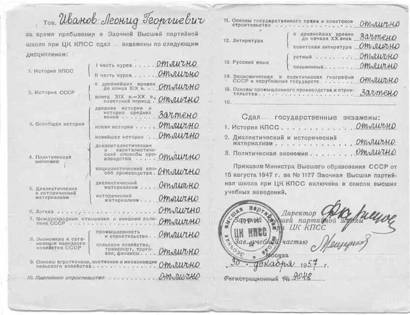Приложение к диплому об окончании Высшей партийной школы при ЦК КПСС от 30 - фото 55