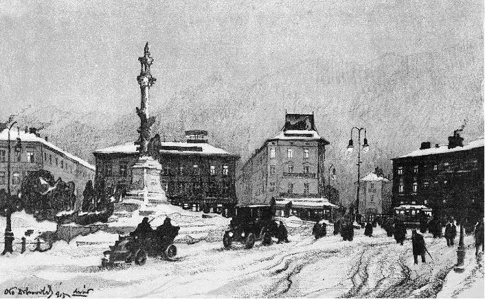 Площадь Мариацкая зимой 1914 1915 г Литография Одо Добровольского Львов - фото 125