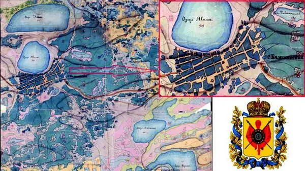 Карта 1881 года с окрестностями села Баженовского с укрупнённым фрагментом и - фото 76