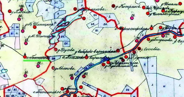Фрагмент карты 1901 года близлежащих к селу Баженовское поселений отмечено и - фото 79