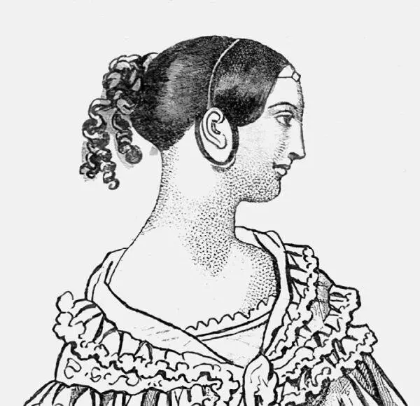 Рис 43 Прическа 1839 г Волосы гладко разделены по центру и от уха до уха и - фото 42