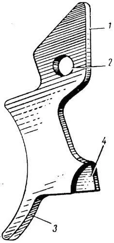 Рис 13Спусковой крючок 1 верхний зуб 2 отверстие для оси 3 хвост 4 - фото 13