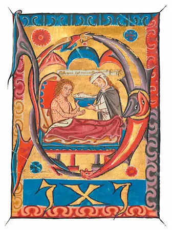 Женщина кормит прокаженного лежащего в постели MS Ludwig VIII 3 folio 43 - фото 64