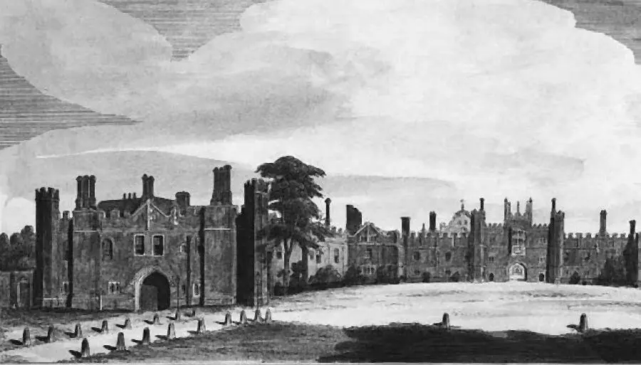 Хэмптонкорт 10 West view of Hampton Court Palace 1800s Etching рand - фото 11